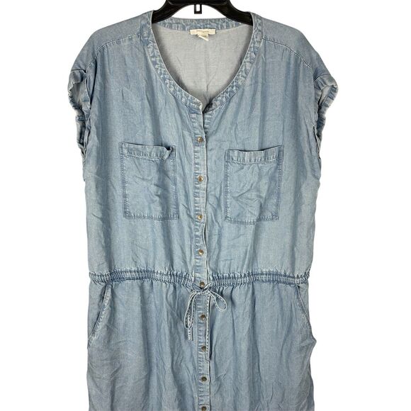 Daily Ritual Blue Chambray Shirt Dress Sz 16 XL Short Sleeve Casual Lyocell - Picture 3 of 10